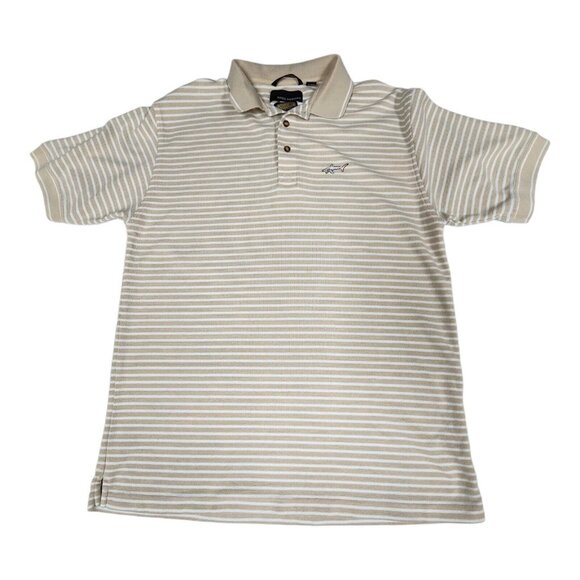 Greg Norman Shark Play Dry Performance Golf Polo Striped Short Sleeve Large - Picture 1 of 8